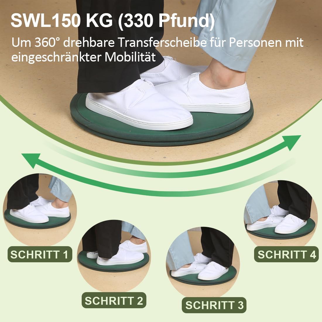 Disco pivote y tabla de transferencia de pacientes, dispositivos reversibles para personas mayores y discapacitadas, fácil de girar de la cama a la silla de ruedas, silla o coche, 15,7 pulgadas