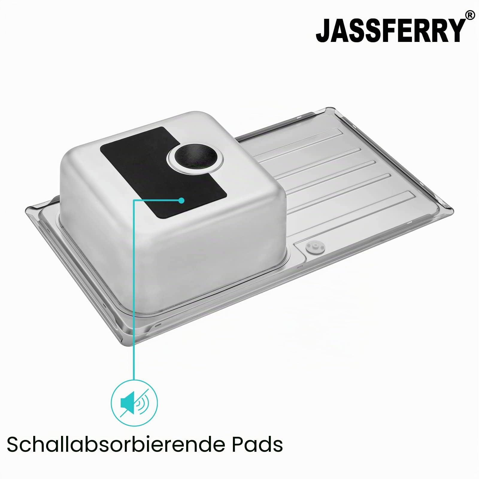 JASSFERRY Edelstahl Küchenspüle 1 Becken Einsatz, Reversibel Einbauspüle mit Siphon-Ablauf und Überlaufgarnitur 860 x 500mm