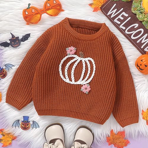 Baby Boys Girls Halloween Sweatshirt Newborn Chunky Knitted Sweater 3D Pumpkin Pattern Crewneck Hand Hooked Pullover2