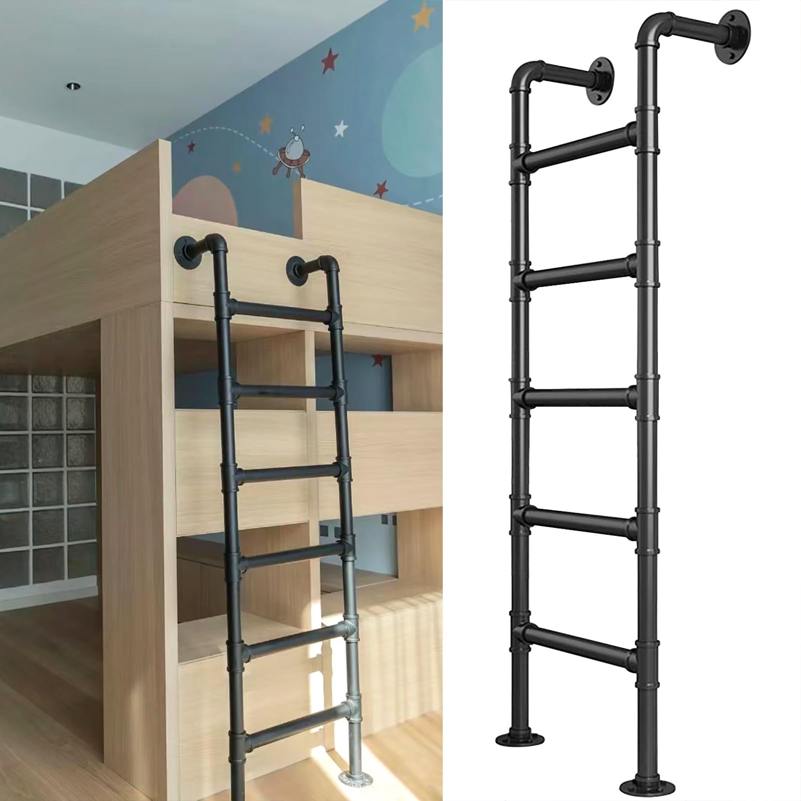 Escalera de metal para ático de 185 cm que optimiza el espacio con total seguridad