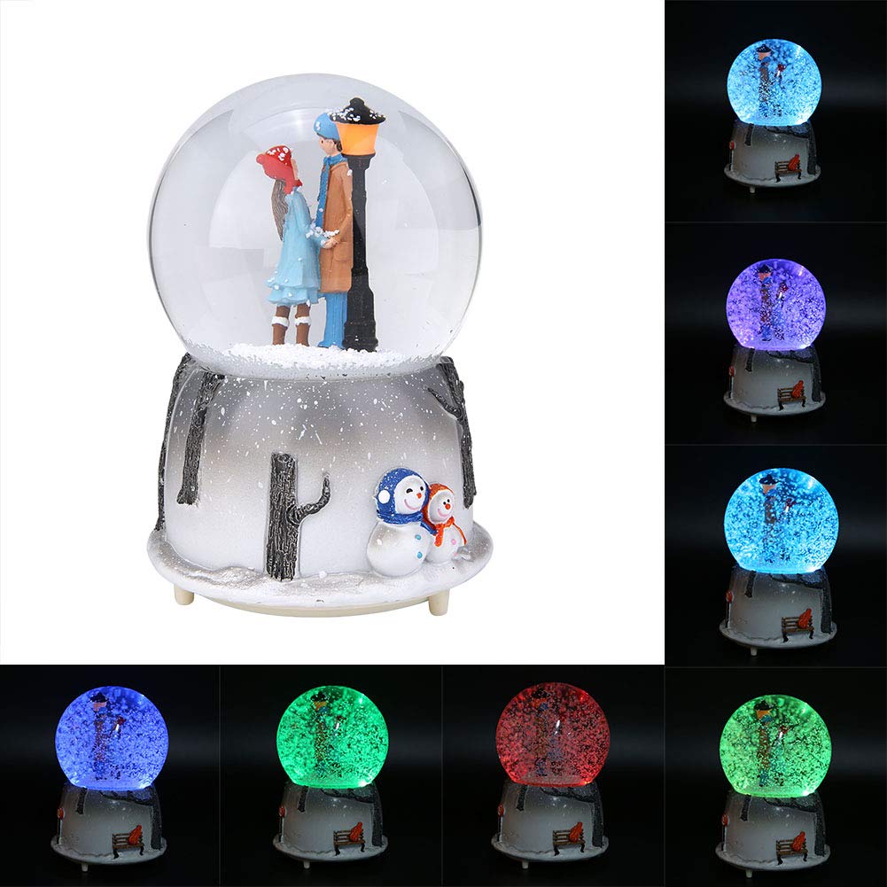Bola de Nieve Caja de Música con Globo de Nieve Navidad, Bola Cristal Nieve Musical Adorno de Escritorio Hija Niño Recompensa Juguete Familiar Celebrar con Luz LED