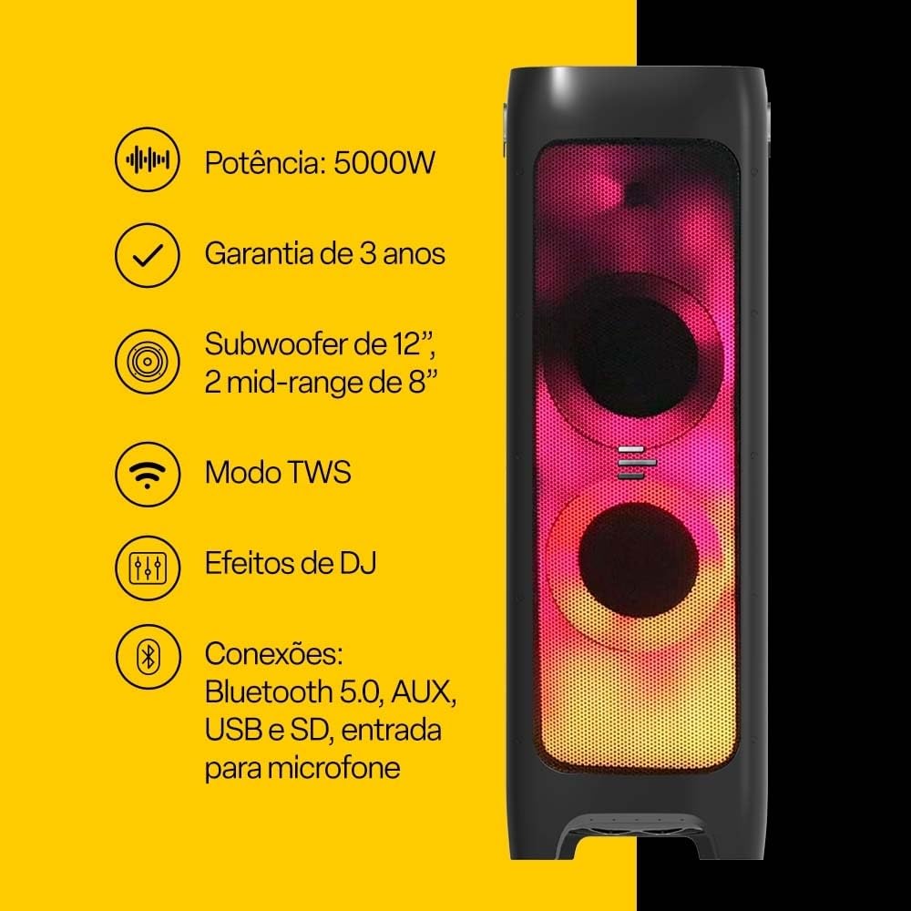 Caixa de Som Torre Flamebox DJ 5000W RMS Pulse - SP512 : Amazon