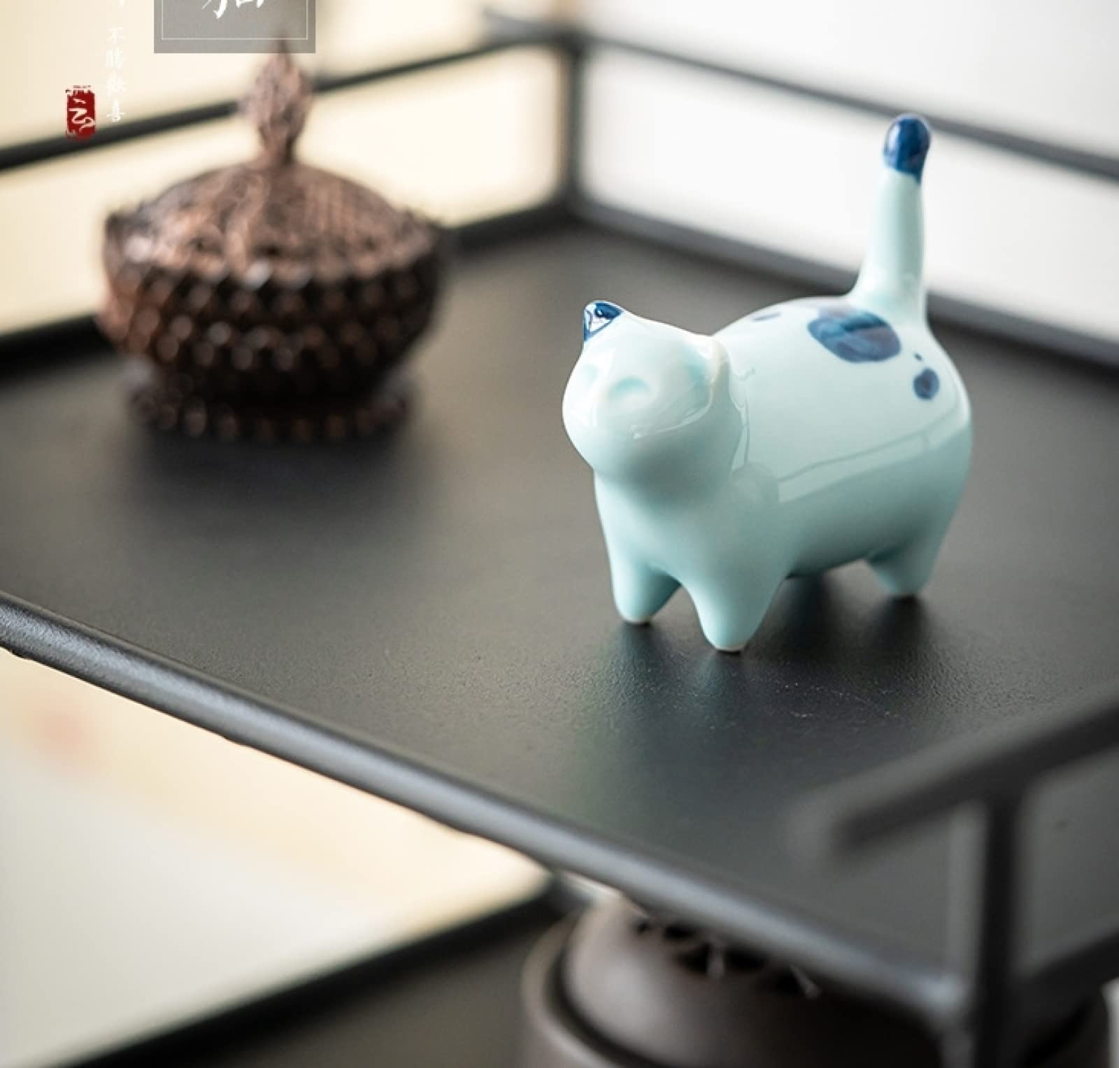 Scultura di figurine di gatto blu in ceramica artigianale Ornamento di animali Decorazioni per la casa in hotel Regalo di nozze