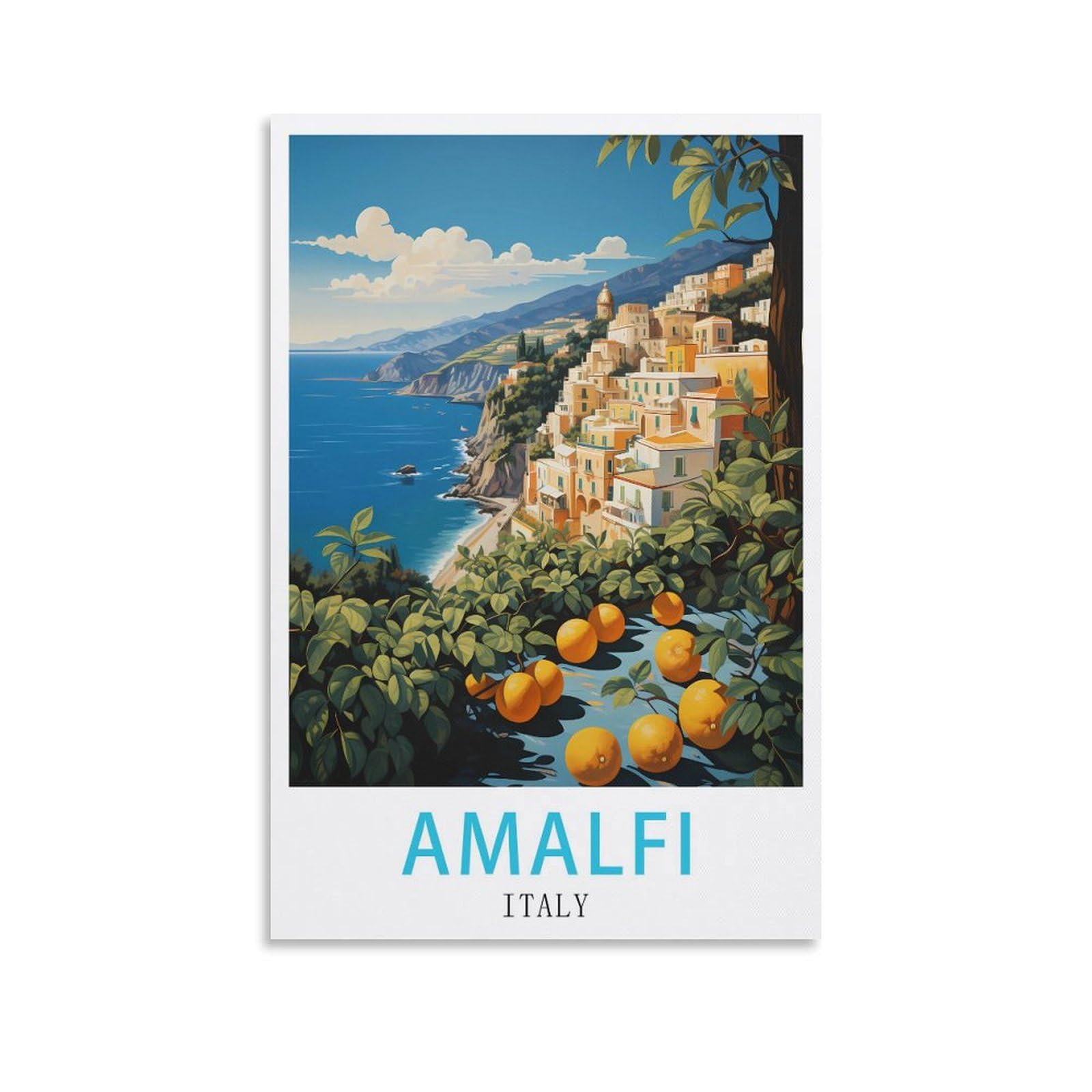 Ynieiluu Unframe-Style Amalfi Italy Vintage Travel Posters 08X12inch(20X30cm) Canvas Art Posters Painting Pictures Wall Art Prints, Wall Decor For Bedroom