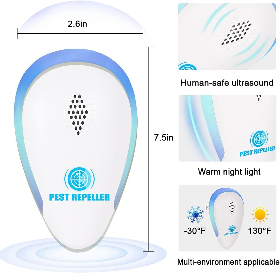 Avantaway Ultrasonic Pest Repeller 6 Pack, 2022 Efficient Version Pest Repellent, Electronic and Ultrasound Repeller for Insects, Bugs, Pest Control for Living Room, Garage, Warehouse, Office, Hotel : Patio, Lawn & Garden