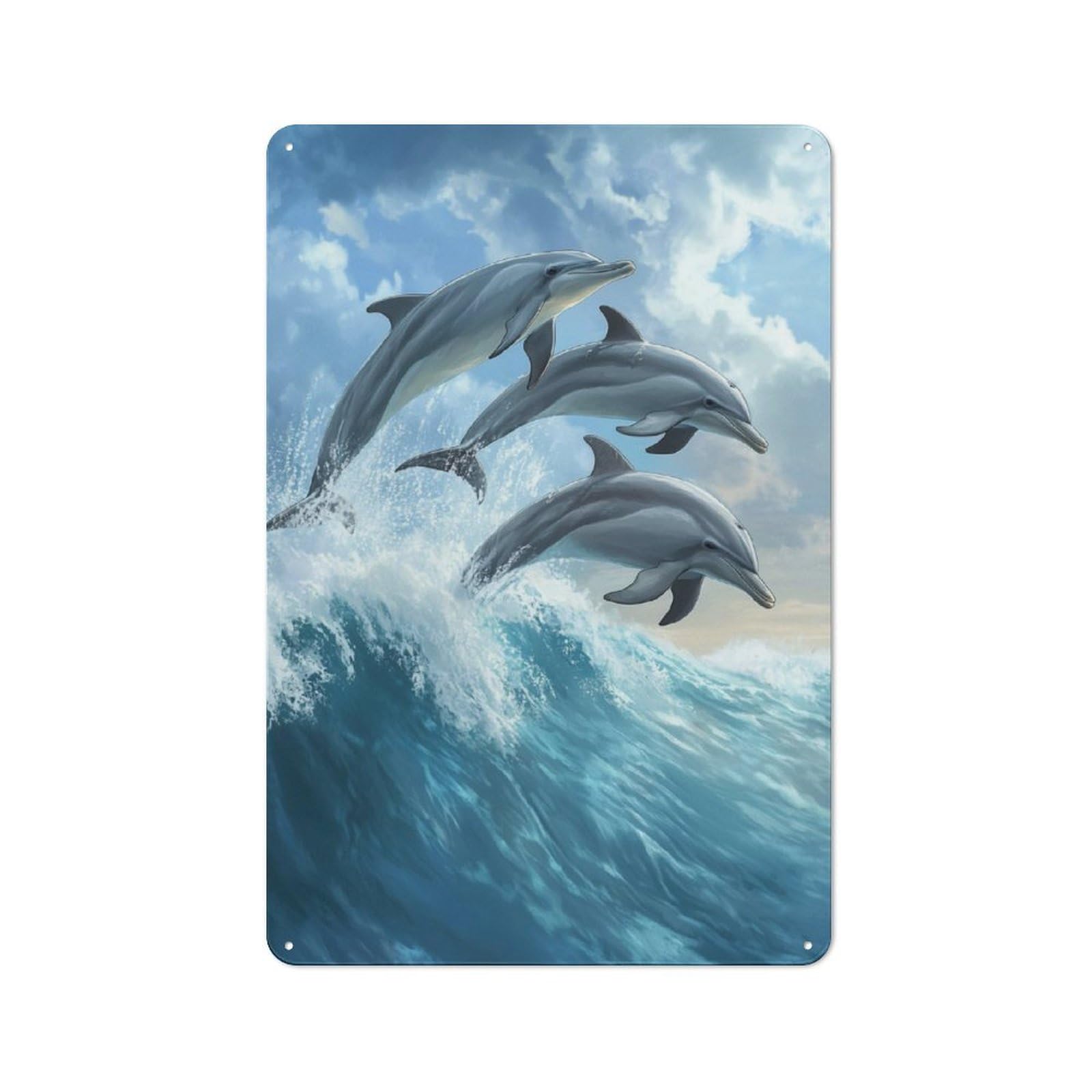 Junmoney Dolphins Leaping Wave Vintage Tin Sign 30X20cm With For Home Office Or Studio, For Home Office Decor Fans