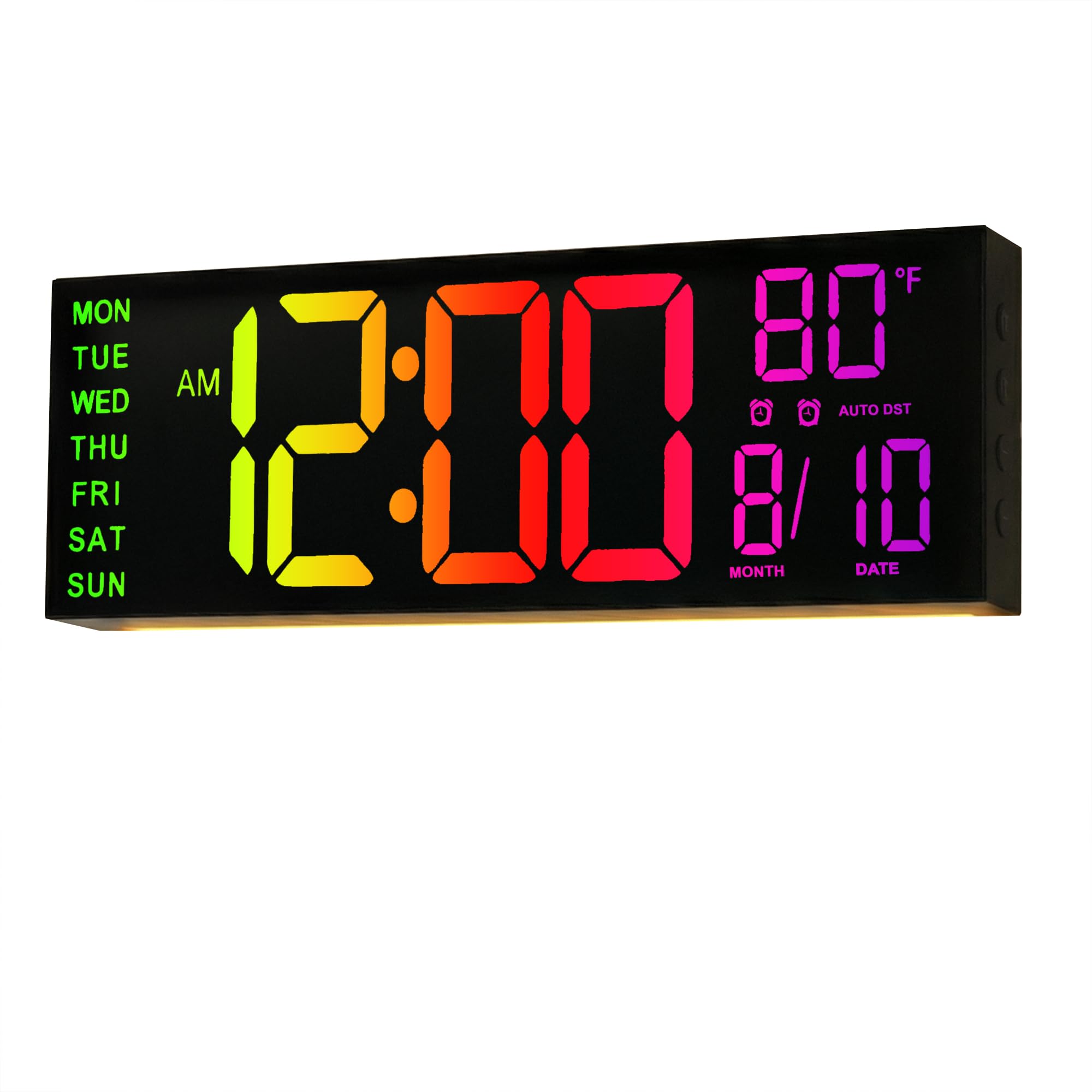 JALL 16" Large Digital Wall Mount Clock, Count Down Timer, Alarm, Big LED, 8 RGB Color, DST, Temperature for Living Room Classroom Desk, Xmas, Birthday Gift for Senior Mom Dad (Black, 16 inches)