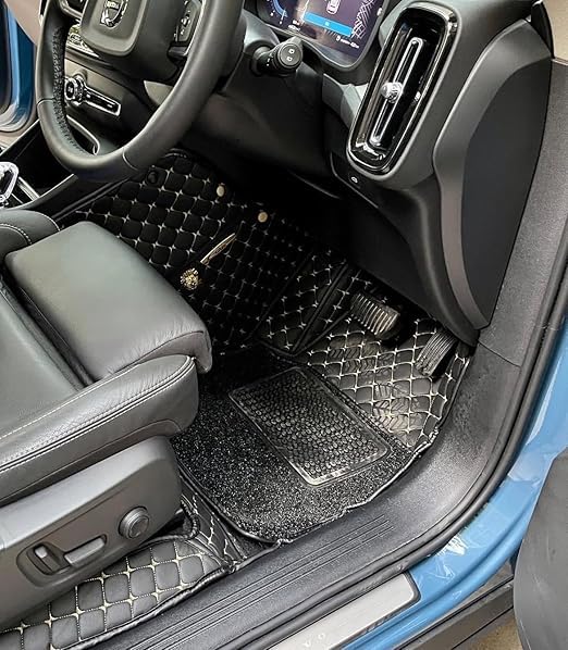 Image of Auto Ride 7D Luxury Car Mats for Mg Hector Plus (7 Seater)| Ultra-Premium PU Leather | Waterproof, Dustproof & Anti-Slip | Custom Fit All-Weather Floor Mats | Color : Black & Beige
