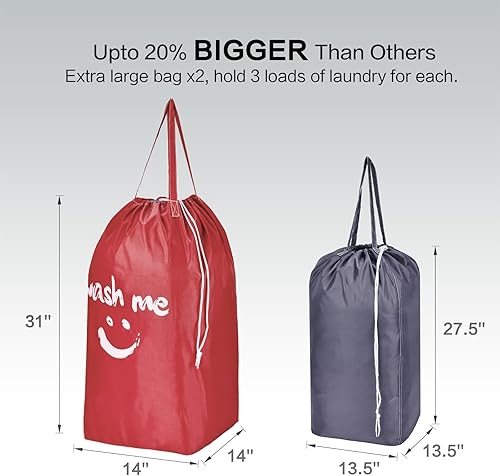 Miniatura 8 de HOMEST Paquete de 2 bolsas de lavandería de viaje con asas, base cuadrada que puede llevar hasta 3 cargas de ropa, almacenamiento de ropa sucia con