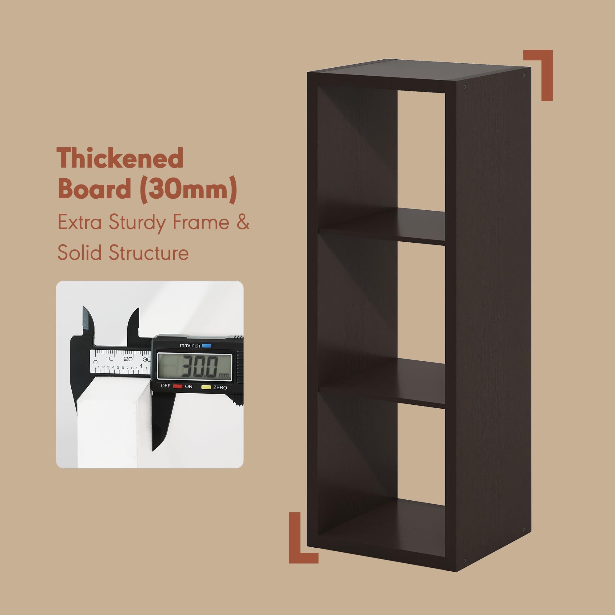 Furinno CUBICLE Mobile per Giradischi con Raccoglitore per Vinili, 3-Cube 1.2 Extra Spesso Raccoglitore per Dischi in Vinile, Scaffale Multimediale per CD DVD Dischi, Rovere Scuro Nero