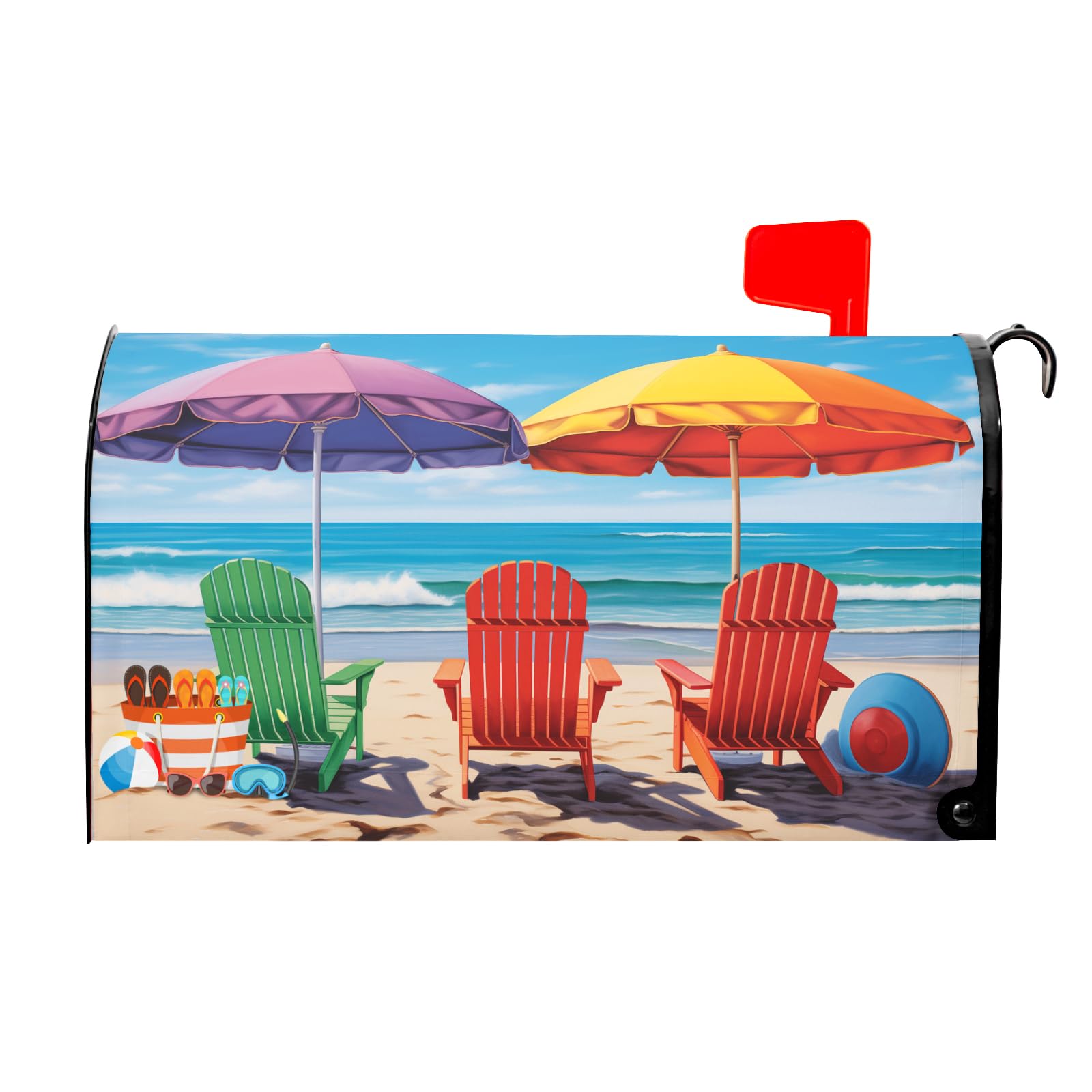 Summer Mailbox Covers Magnetic Beach Mailbox Cover Ocean Sea Magnetic Mailbox Cover Mailbox Wraps Standard Size 25.5" X 21" Holiday Garden Mailboxs Decorations for Outside Home