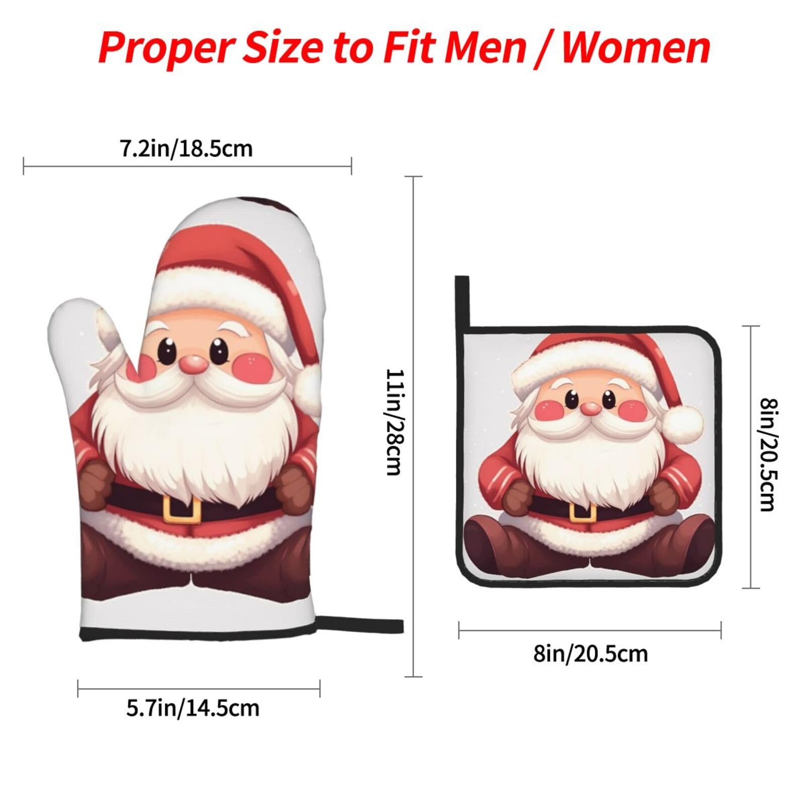Set De 4 Accessoires De Cuisine Noël - Gants Et Maniques Isolants Motif Père Noël Et Cerfs, Anti-brûlure