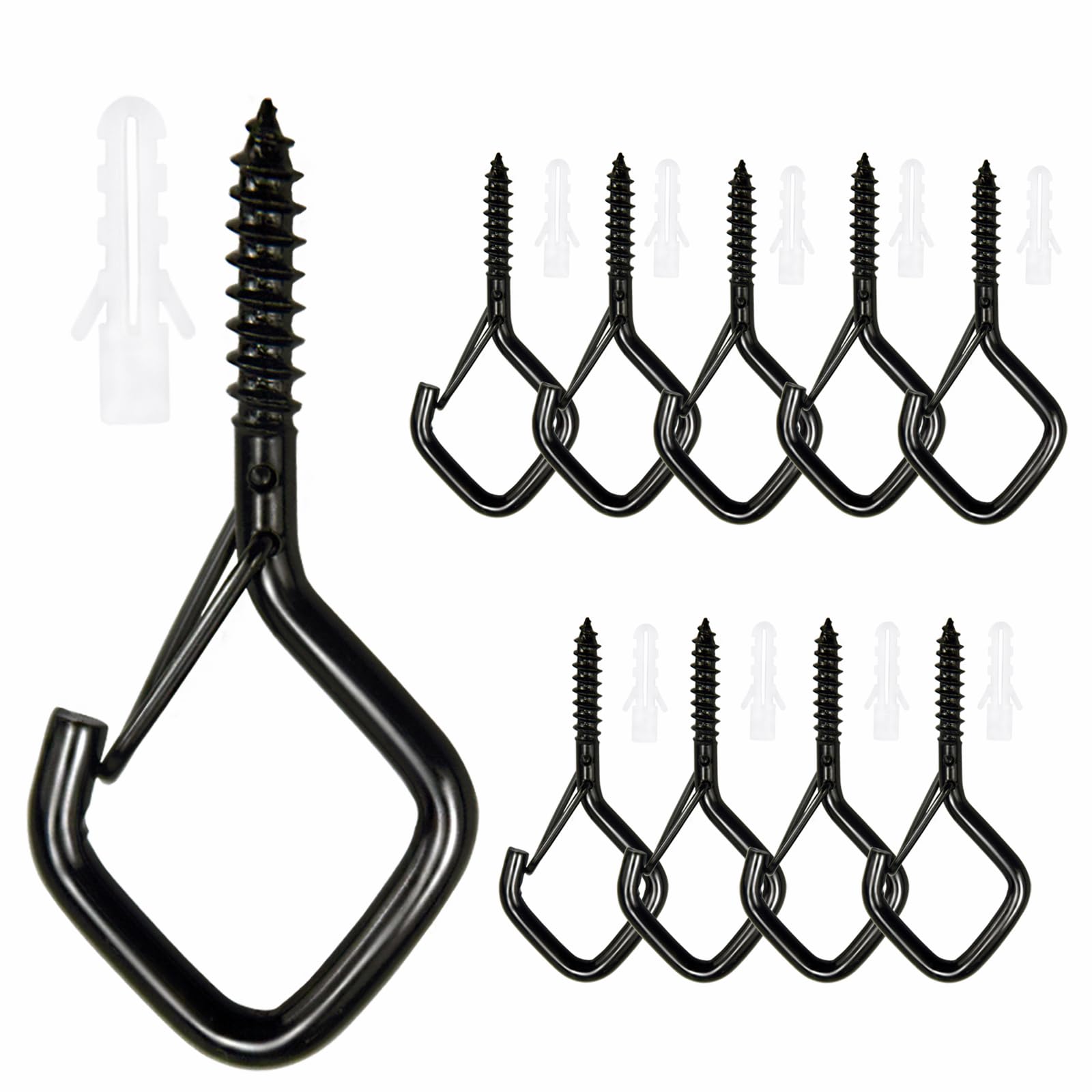 Sexoeie 10PCS Eye Screw Hooks for Hanging Heavy Duty with Safety Buckle.Metal Ceiling Hooks for Hanging Plants,Cup,Wind Chime,Bird Feeders,String Lights at Indoor&Outdoor,2.36 Inches Black