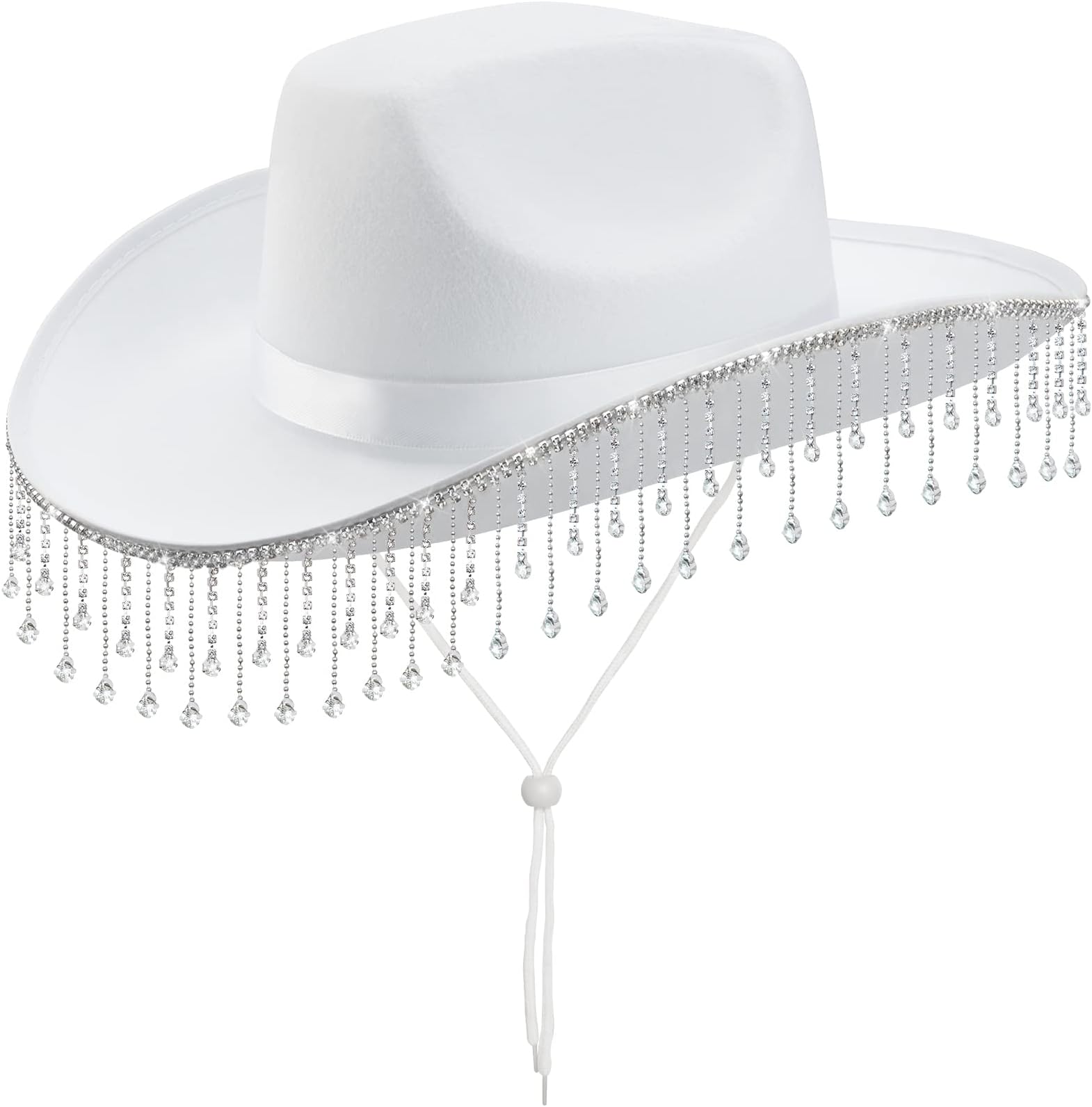 Silom Cowboy Hat Halloween Costume Cowgirl Hat for Women Men Adult Western Cow Girlhat with Diamond Dress Up Birthday Halloween Cow Girl Costume for Bachelorette,Bachelor Party(White-Diamond)