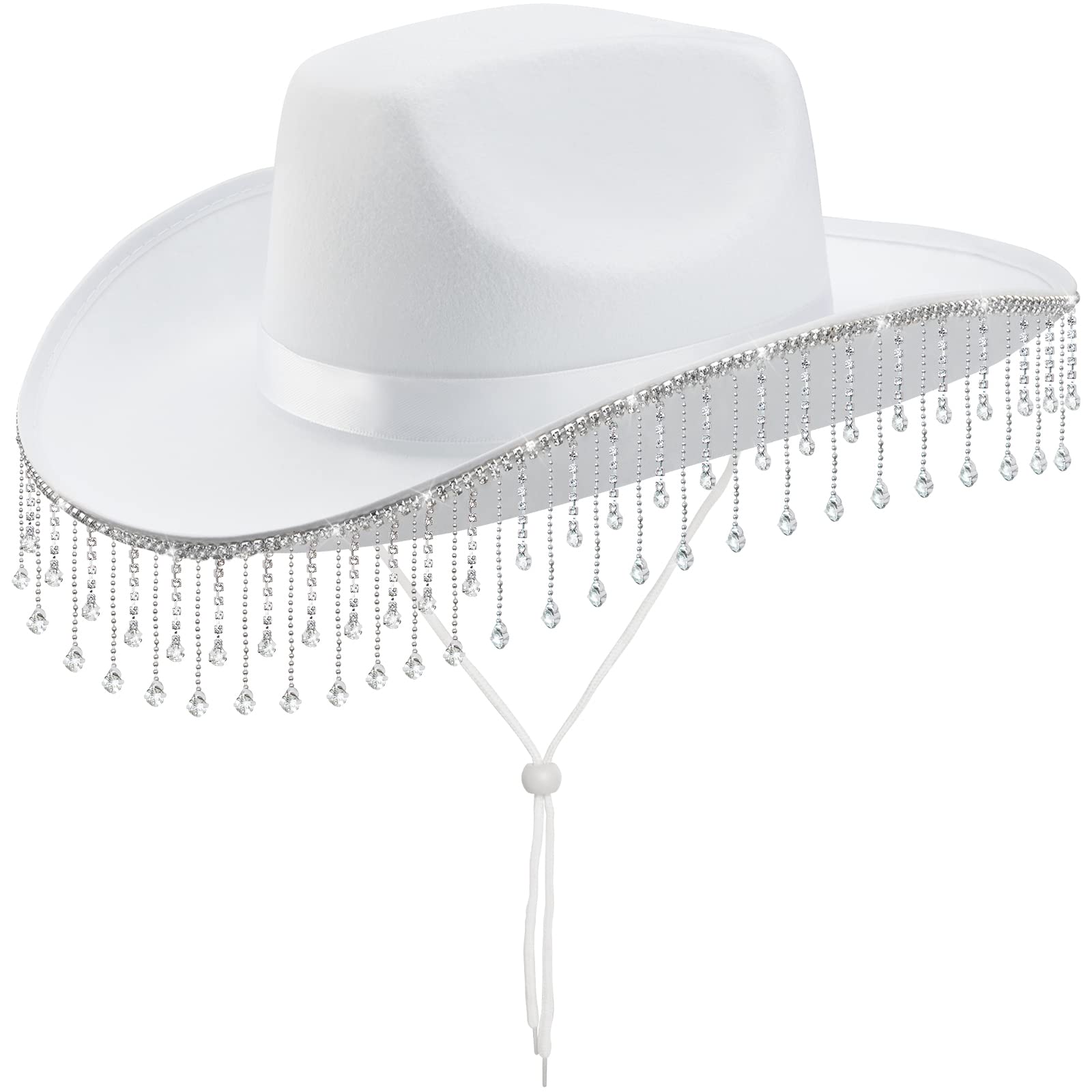 Tanganan Cowboy Hat for Women Men Cowgirl Hat Sparkly Cowboy Hats for Halloween Costume Dress Up,Bachelorette Theme Party (White-Diamond)