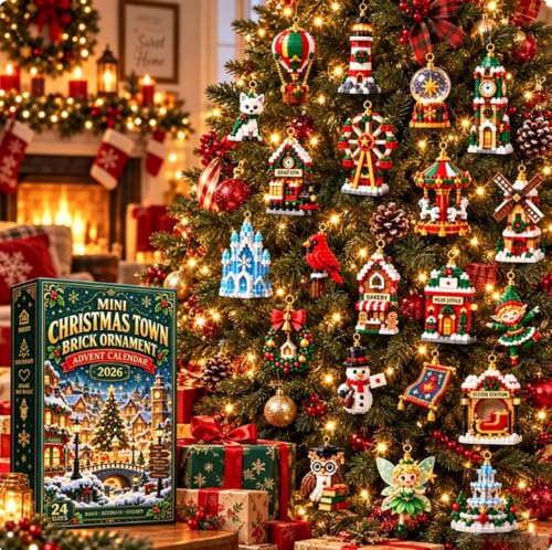 Christmas Advent Calendar 2026,24-Day Mini Brick 2D Acrylic Hanging Ornaments, Mini Christmas Tree Decorations, Holiday Countdown Calendar Gift for Kids Adults Family #-F - image 3