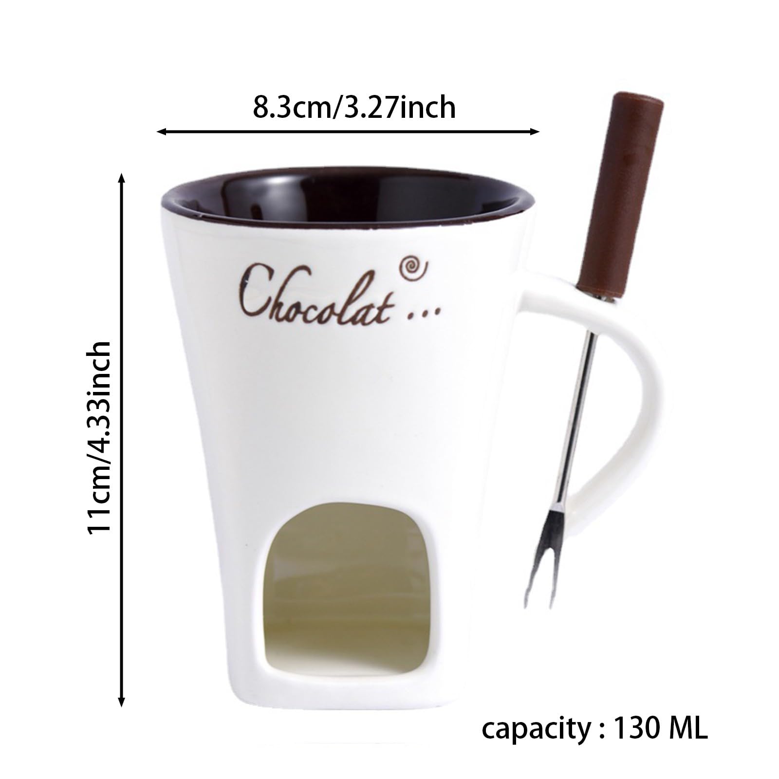 Schokoladenfonduetasse mit Gabel und Pinseln, Schokoladenschmelzbecher, ohne Teelichter, Fonduetassen, ideales Geschenk für Date, Nacht, Geburtstag, Hochzeit, Geschenke (schwarz)