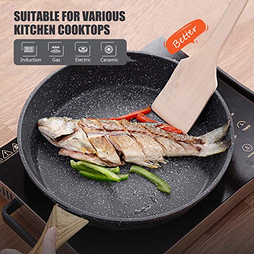 homgeek Frying Pan Set, Nonstick Skillet Made of Thick 410 Stainless Steel with Induction Compatible Bottom and Ergonomic Heat-Resistant Bakelite Handle, PFOA Free, 8 Inches, 10.2 Inches and 12 Inches