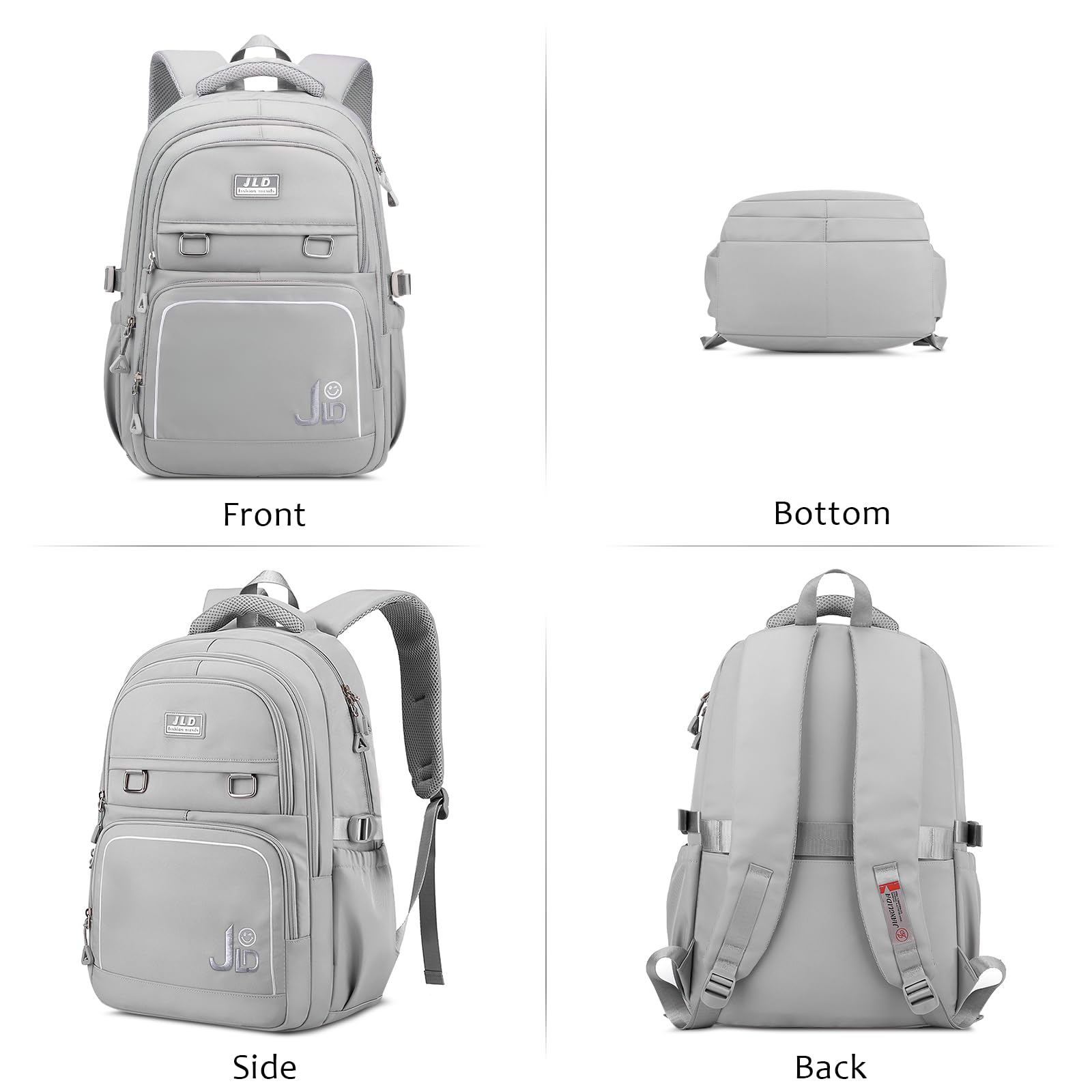 Ragazze Zaino Studenti Zaini Scuola Donna Porta PC 15,6 Pollici Borsa Zainetto Impermeabile Poliestere Daypack per Viaggio Campeggio Uso Quotidiano Grigio