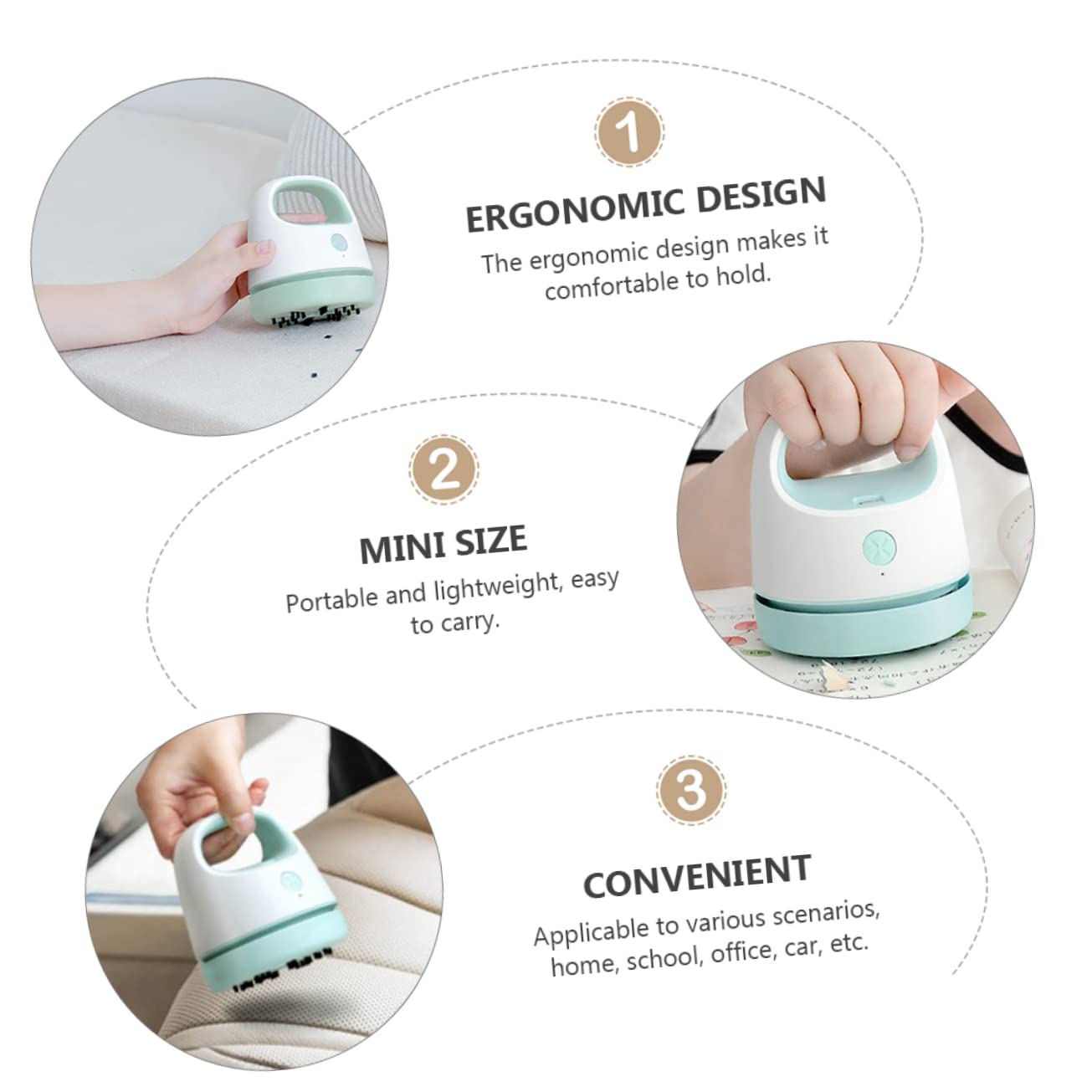 Aspirapolvere Portatile USB per Scrivania Design Ergonomico, Mini e Leggero, per Scuola e Auto, Raccoglie Polvere, Peli di Animali e Briciole