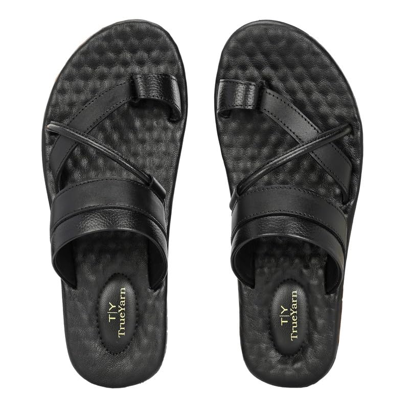 TrueYarn Mens Pure Leather Slippers | Thong Sandals For Men | Cushioned Insole | Stylish and Comfortable| Handmade | Leather Chappal For Men | UK-6 (BROWN) (B0CQXZ63HW) Amazon Price History, Amazon Price Tracker