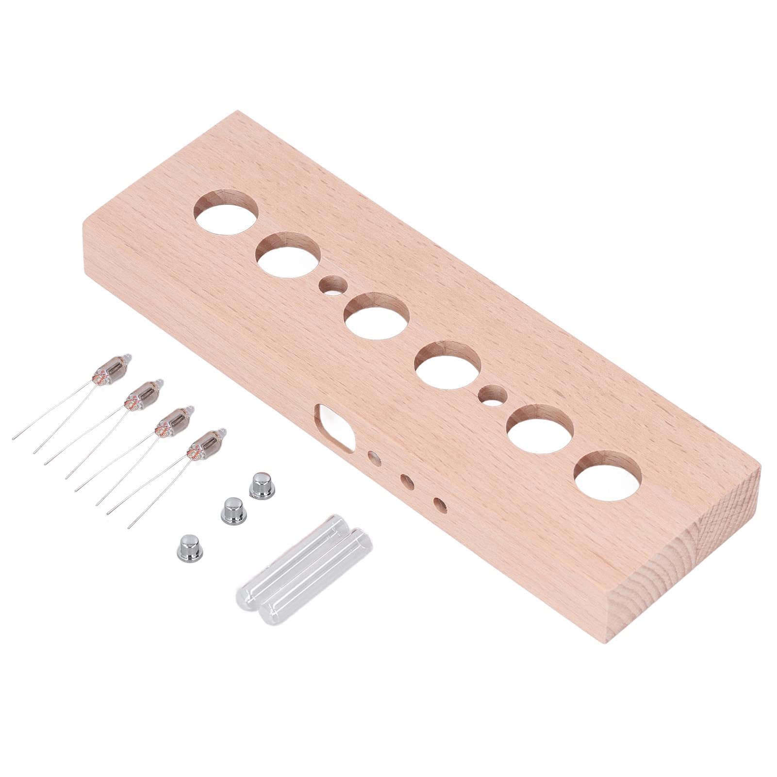 Nixie-Röhrenuhr, DIY Leuchtröhrenuhr-Set, 4 Lampen, Buchenholzgehäuse, IN14-Röhrenuhr-Ersatzset für Vintage-Raumdekoration