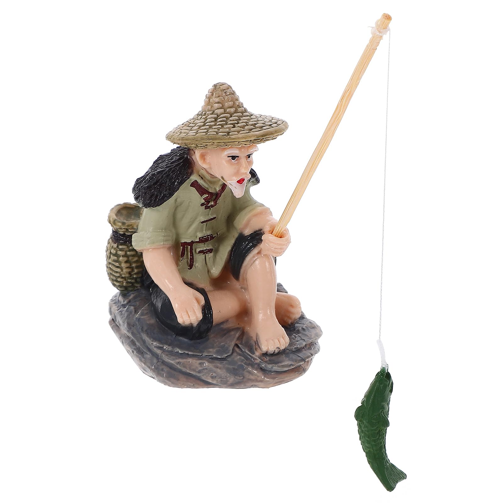Yardwe Fishing Rockery for The Elderly Fisherman Garden Statue Chinese Mudmen Sitting Model Mini Garden Ornament Fishing Old Figurines Bonsai Pot Sculptures Figurine Pvc