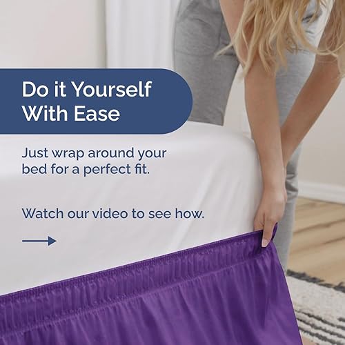 Miniatura 3 de Falda de cama envolvente con volantes, color morado, para camas de tamaño individual con altura de 46 cm CGK Linens - Falda de cama plisada con tela