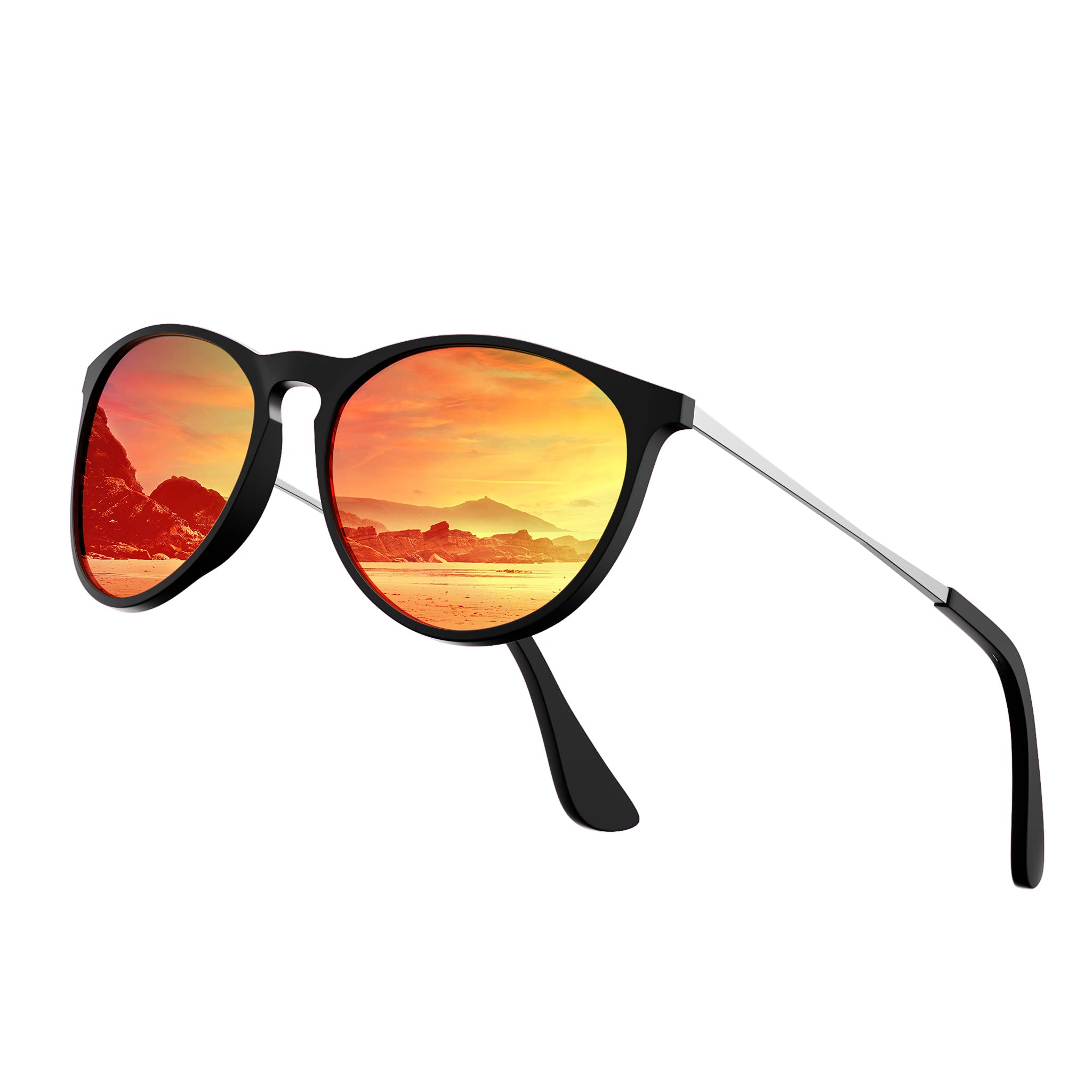 Vintage Round Sunglasses for Women Men Classic Retro, Fashion Mirrored Designer Style Premium Nylon Lens VF7102