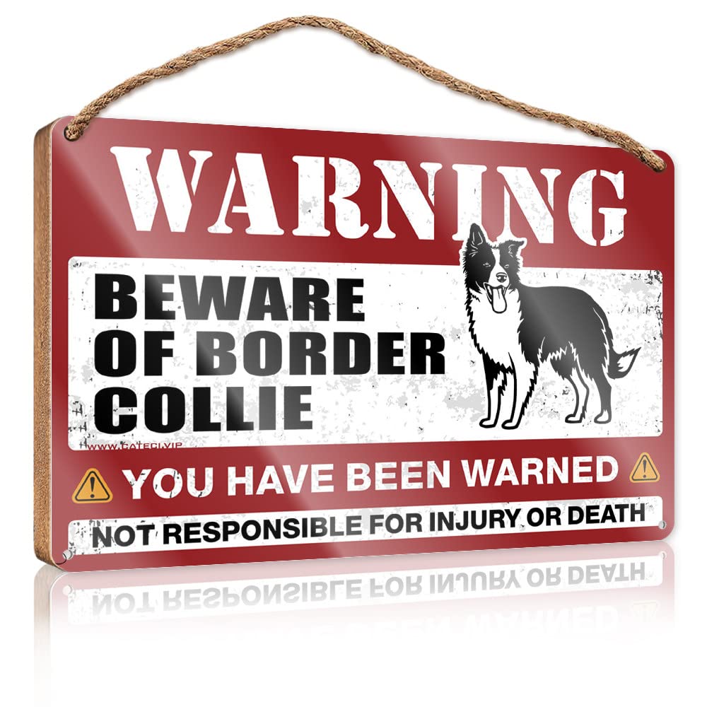 Yyhleh Boys One Color Hanging Wood Home Wall Sign Beware Of Border Collie Wooden Sign(20X30cm)