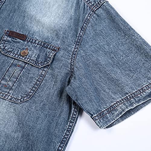 Denim overhemd voor heren Mode Retro gewassen Eenvoudig Dagelijks Veelzijdige trend Comfortabele overhemd-top met korte mouwen - Afbeelding 5