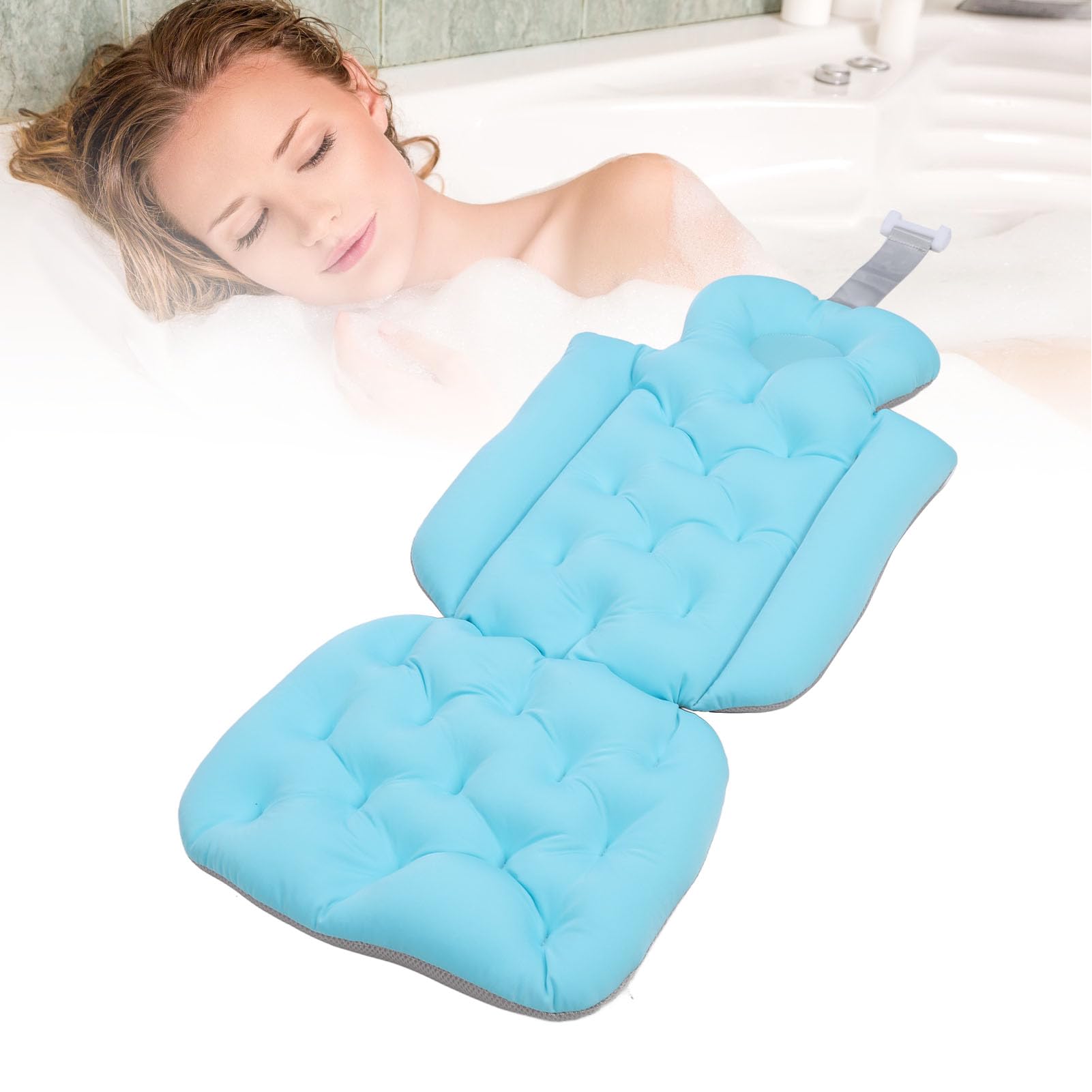 Cuscino da Bagno per Tutto il Corpo Cuscino Morbido e Confortevole per Adulti Tessuto a Rete Dal Design Antiscivolo 33,07x14,76 Pollici (Blu)