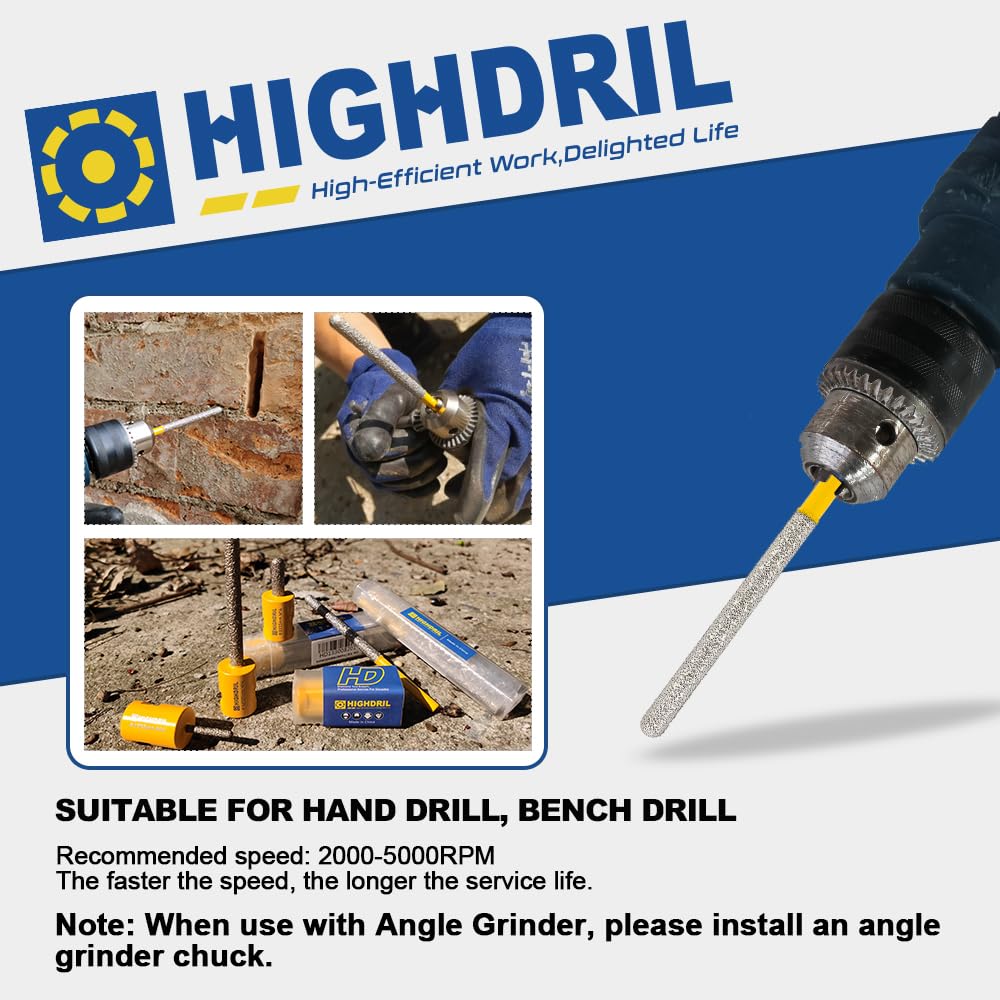 HIGHDRIL Tuck Point Pin Diamond Bit - 2pcs 4 5/8 Length x 1/4 Round Shank Diamond Glitter Bit for Wet/Dry Removing Old Mortar Grinding/Shaping Masonry,Stone,Concrete,Inside Corners