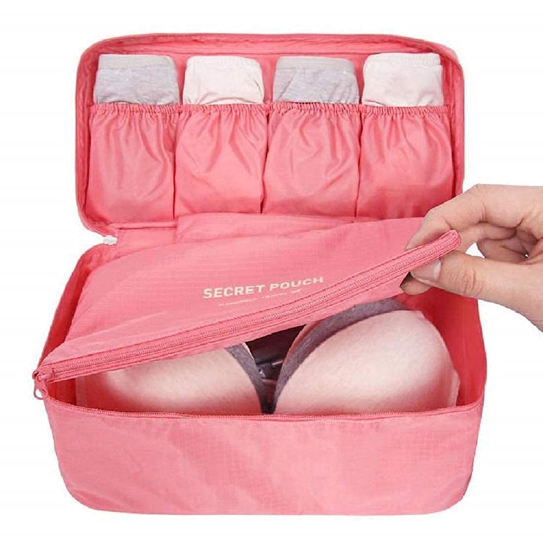 Nylon Women Travel Bra Underwear Lingerie Organizer Bag Cosmetic Makeup Toiletry Bag Waterproof Wash Storage Case Bag (Multicolor) Set of 1.-image-37