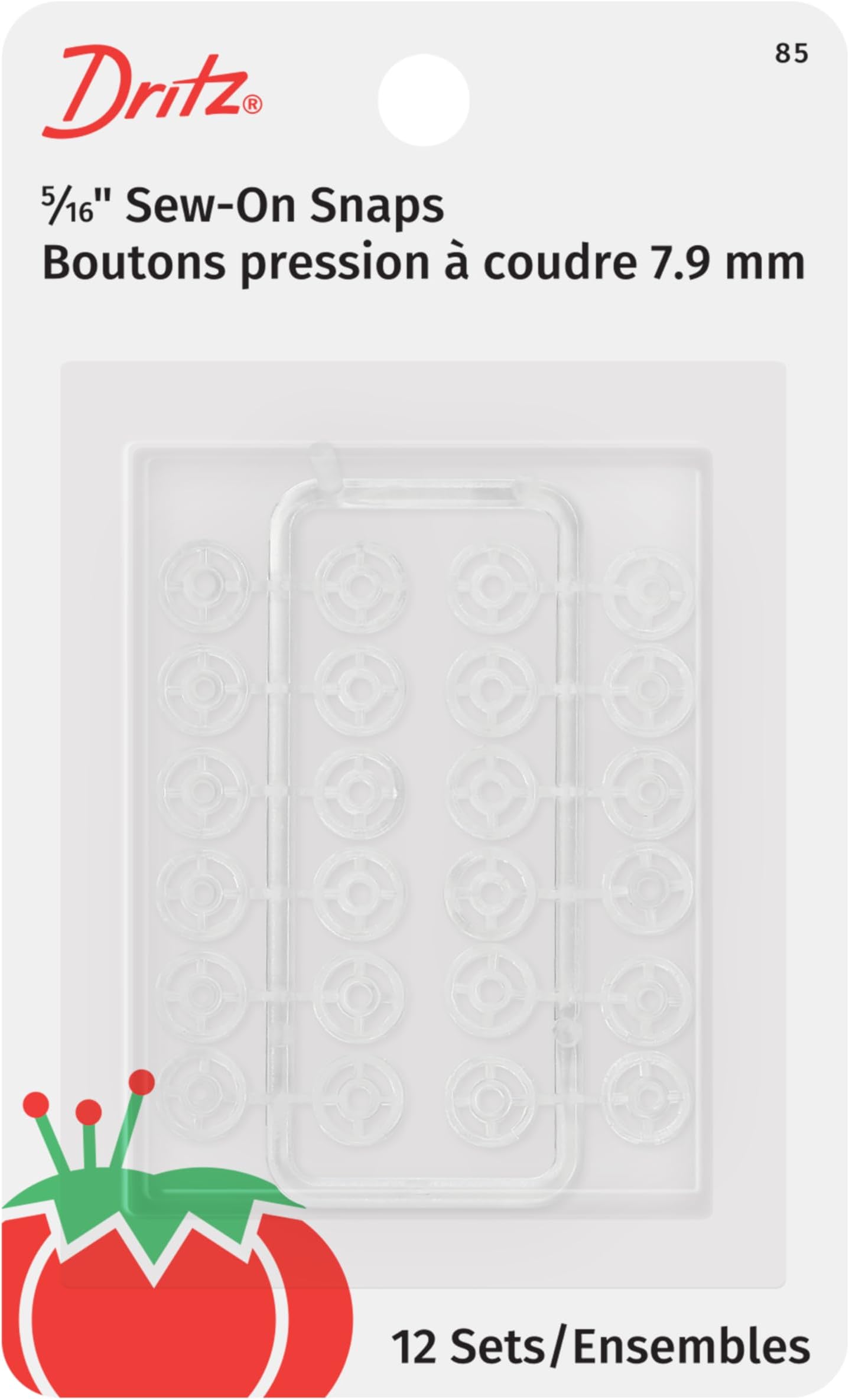 Dritz 85 Sew-On Snaps, Clear, 5/16-Inch 12-Count