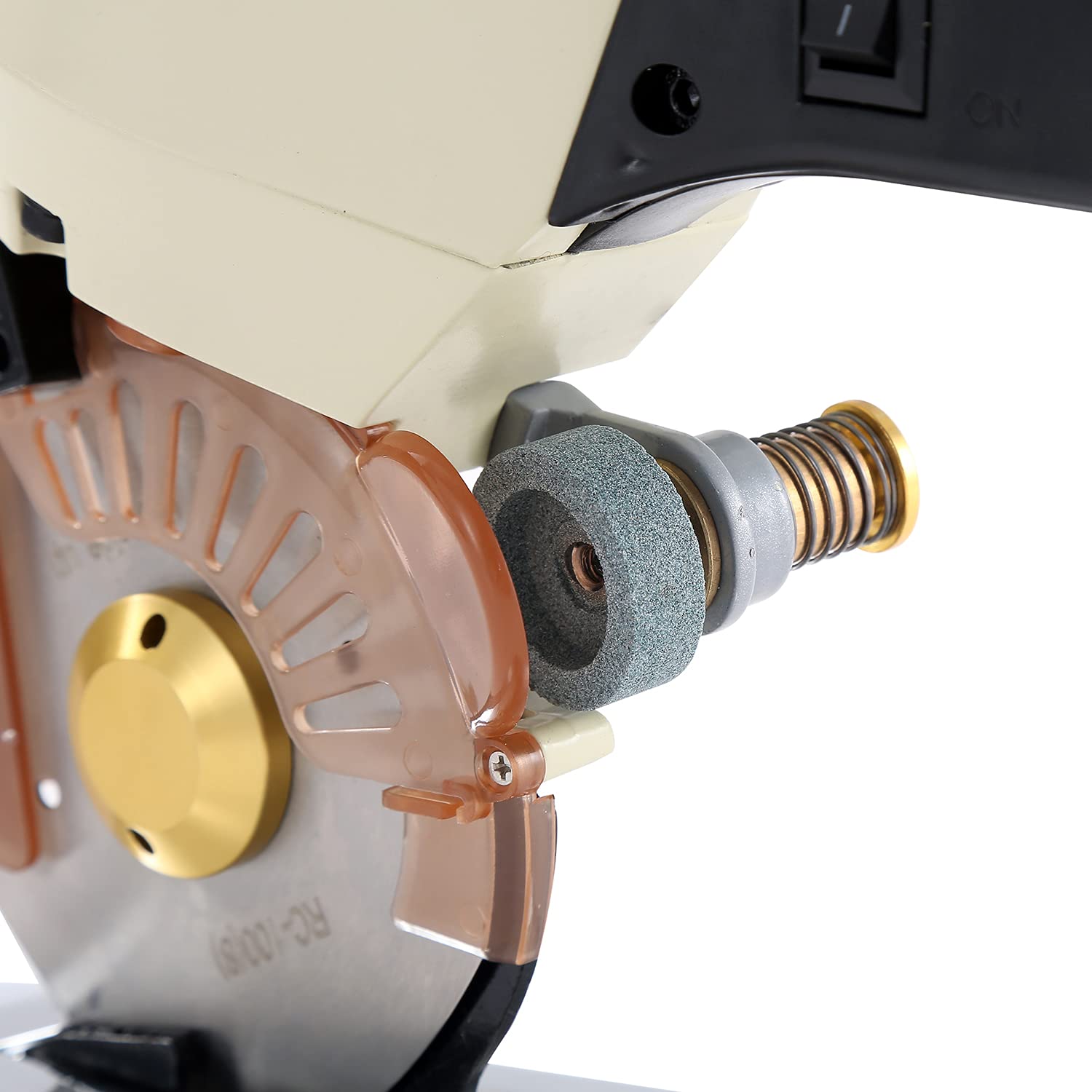 KATSU Taglierina Elettrica per Tessuti 220V 250W, Lama Diametro 100mm e 27mm Spessore di Taglio Massimo, Ideale per Tessile Pelle Taglio Carta 103916
