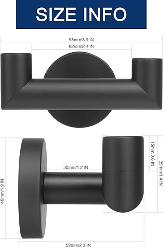 Miniatura 2 de NearMoon Gancho doble para toallas de baño, soporte para toallas de acero inoxidable SUS304, gancho doble resistente para baño, sala de estar,