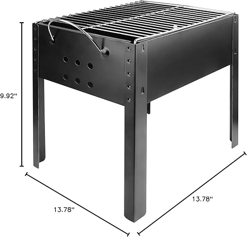Miniatura 9 de YSSOA Parrilla portátil de carbón de 14 pulgadas, pequeña D, parrilla portátil, parrilla desmontable, mini parrilla de campamento de mesa, negro