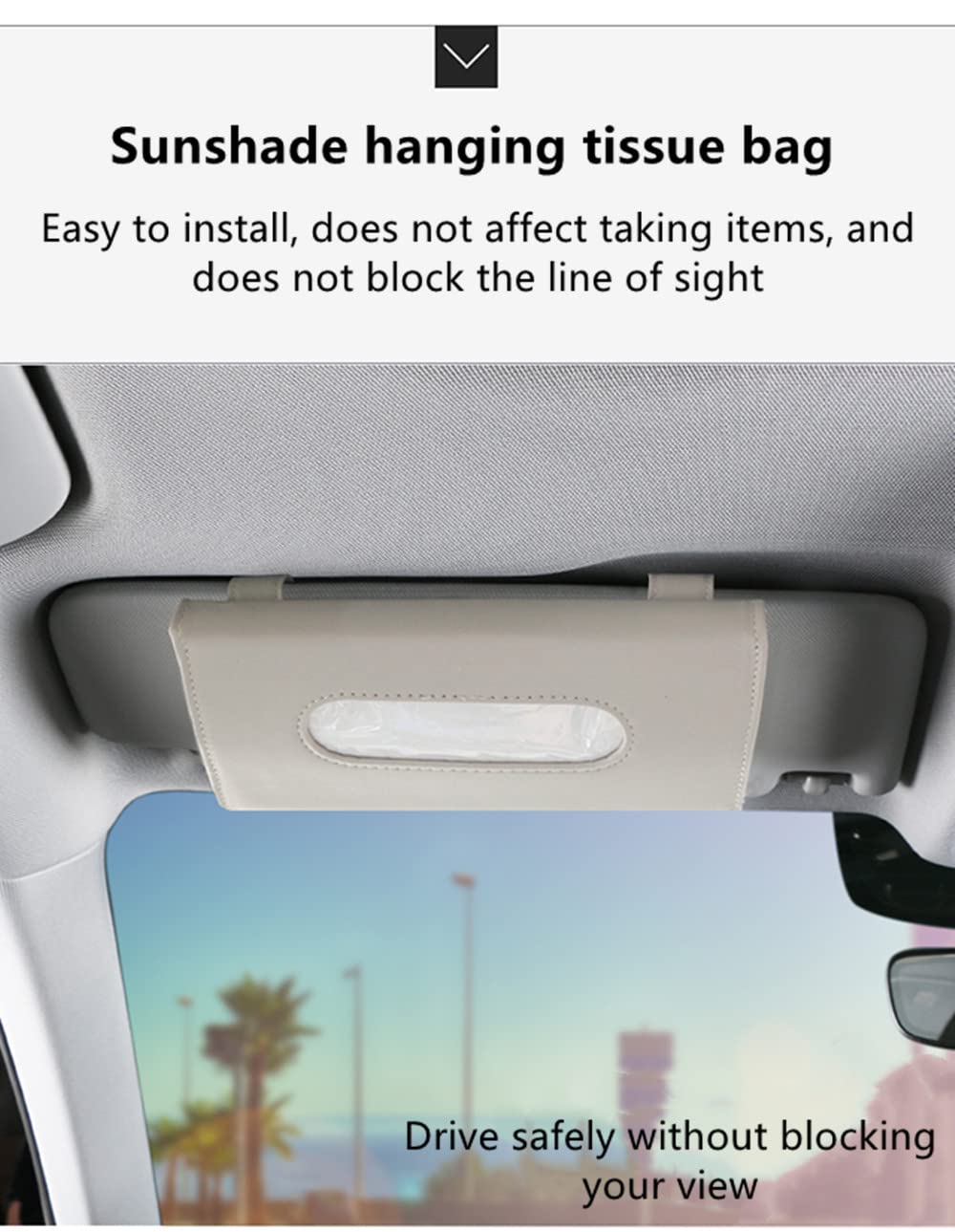 Boîte à mouchoirs de voiture, pare-soleil, siège arrière, toit ouvrant, boîte à mouchoirs à suspendre, support de mouchoirs de voiture en cuir compatible avec la plupart des voitures (beige)
