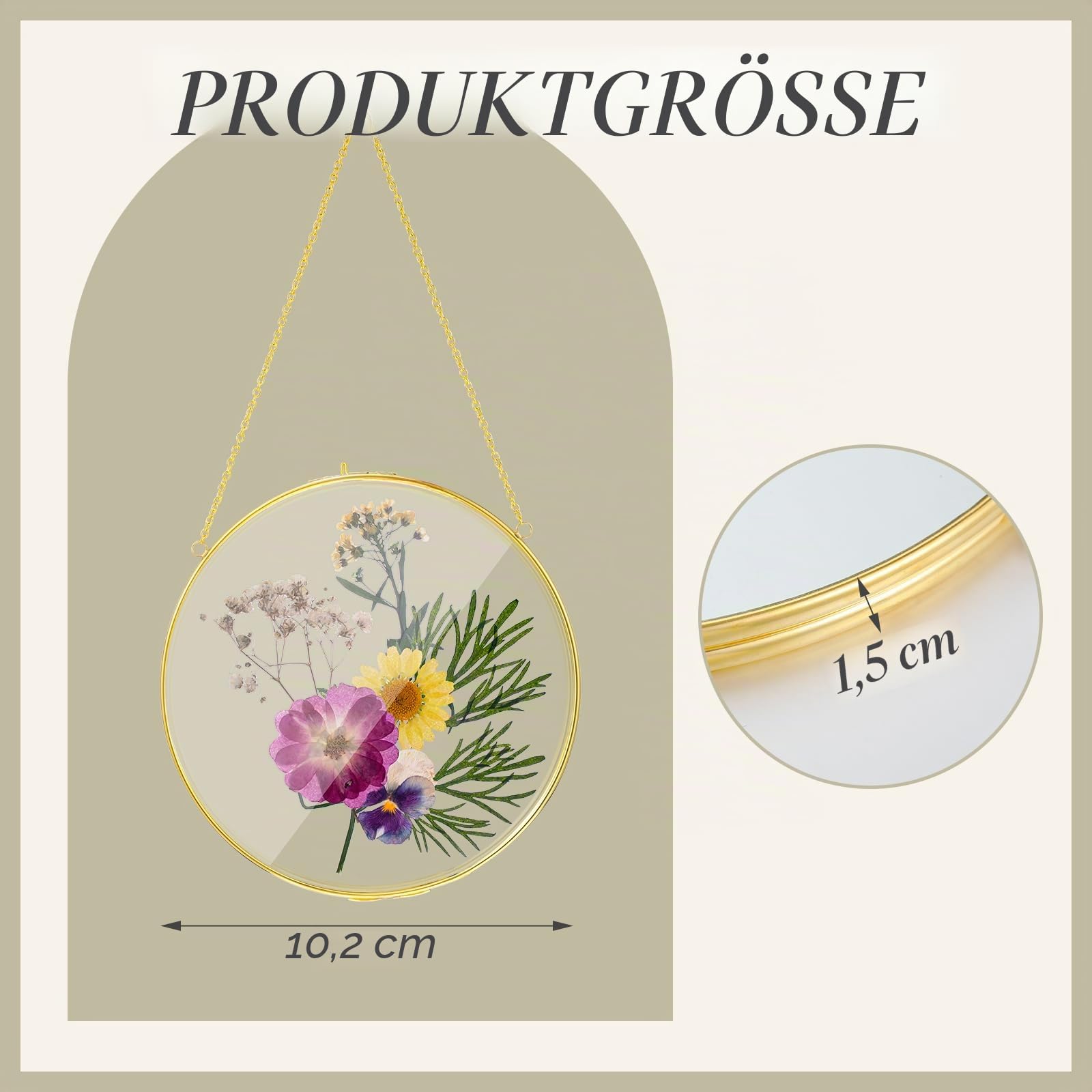Qunclay 4 Stück Doppelglasrahmen für gepresste Blumen, rund, zum Aufhängen, Herbarium, schwimmende Blumenpresse, Rahmen, transparent, DIY, Vintage-Kunstwerk-Display-Halter