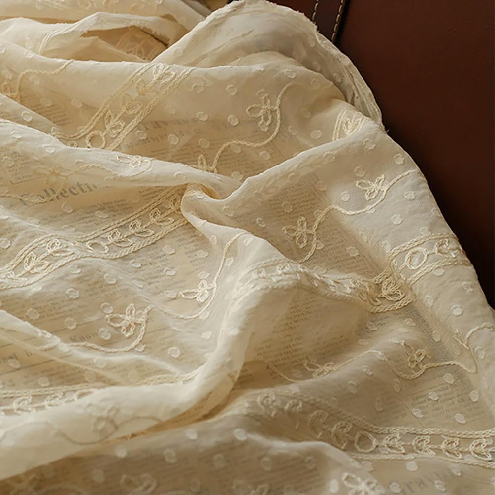 150 cm breit 100 cm lang beige Blumenblatt Bestickt halbdurchsichtiger Chiffon-Stoff Meterware Chiffon-Stoff für Stoff DIY Schal Basteln