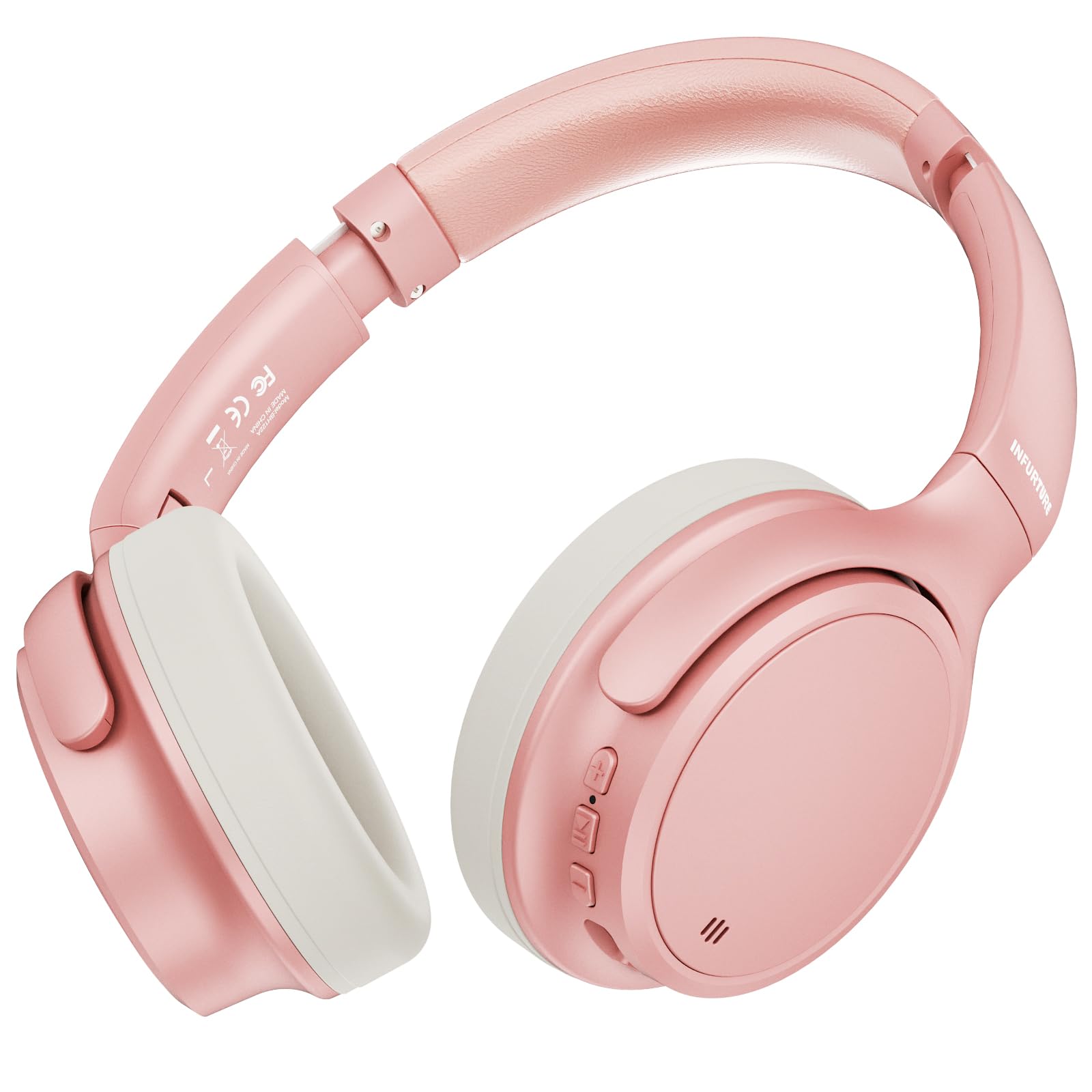 INFURTURE H1 Plus - Cuffie ibride con doppia alimentazione e cancellazione attiva del rumore, con modalità EQ, wireless, con 4 microfoni, 90 ore di autonomia, leggere, per casa, viaggi, ufficio (rosa)