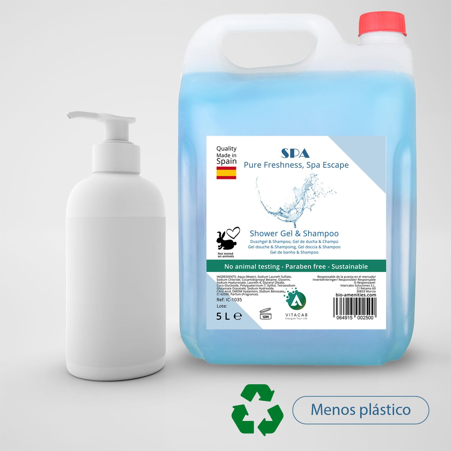 Duschgel & Shampoo Spa 2in1 – 4 x 5 Liter Nachfüllkanister mit frischem Duft – Flüssigseife für Spender, vegan und pH-hautneutral – Duschgel für Hotels, Shampoo für Gewerbe, Körperpflege
