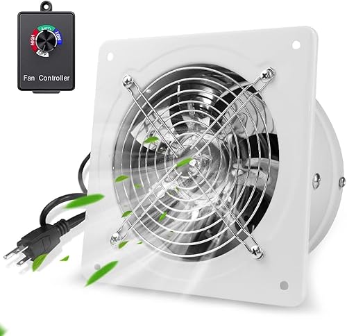 Q-Hillstar 6 Inch Exhaust Fan, 353 CFM Extractor Fan with Speed Controller, 110 V 35W Household Ventilation Fans for Attic, Garage, Greenhouse, Warehouse, Farm, Smoking Room, Shed (White)