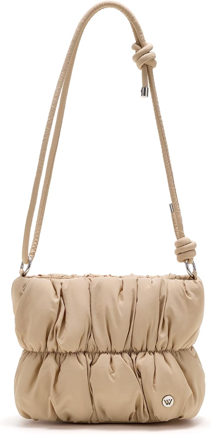 WESTBRONCO Puffer Shoulder Bag for Women Nylon Quilted Purse Puffy Shoulder Purse Lightweight Handbags with Adjustable Strap