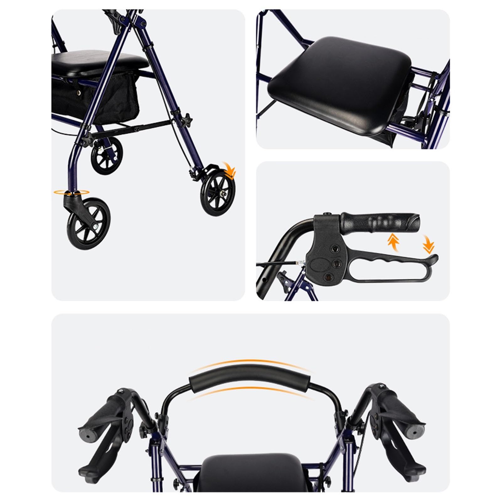 Andador para Ancianos Andador con Ruedas de 4 Ruedas con Asiento, Andador con Ruedas de Aluminio, Altura Ajustable, Ligero, Plegable, con Soporte for Cesta Andador Ligero