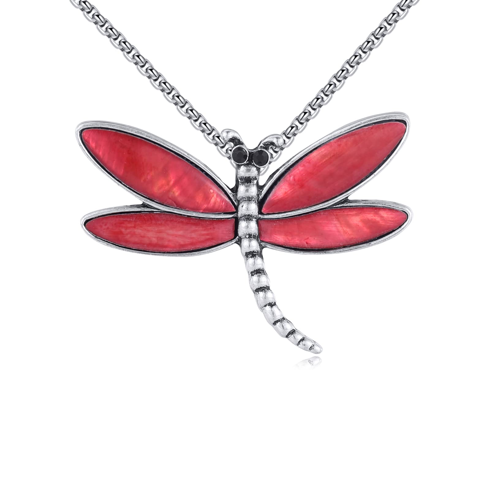 SILBAZDragonfly Necklace for Women Dragonfly Pendant with Coulorful Shell Long Dragonfly Necklace Large Dragonfly Jewelry Gift for Wemen (24 inches)