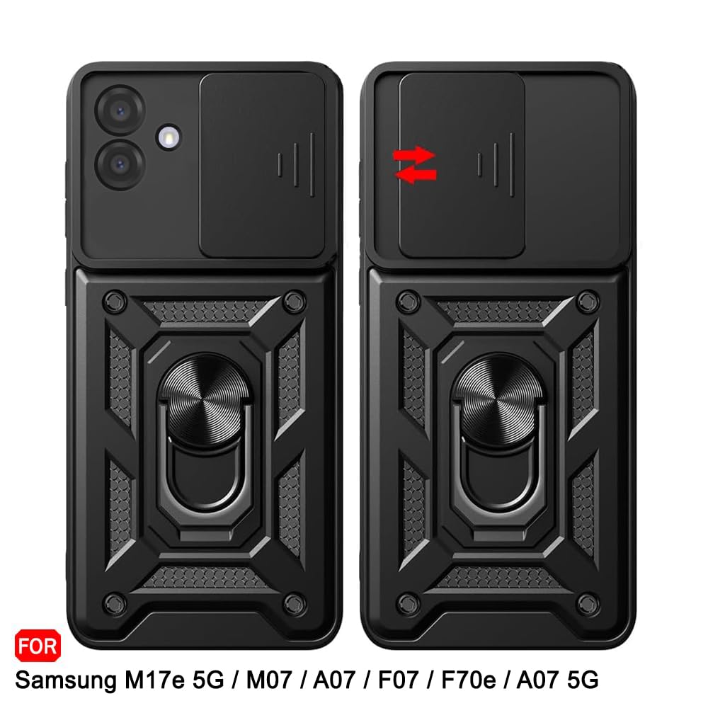 TheGiftKart Tough Armor Bumper Back Cover Case for Samsung Galaxy M17e 5G / M07 / A07 / F07 / F70e / A07 5G |Kickstand & Ring Holder | 360 Degree Protection (PC & TPU, Sliding Camera Cover, Black) — Amazon image 4