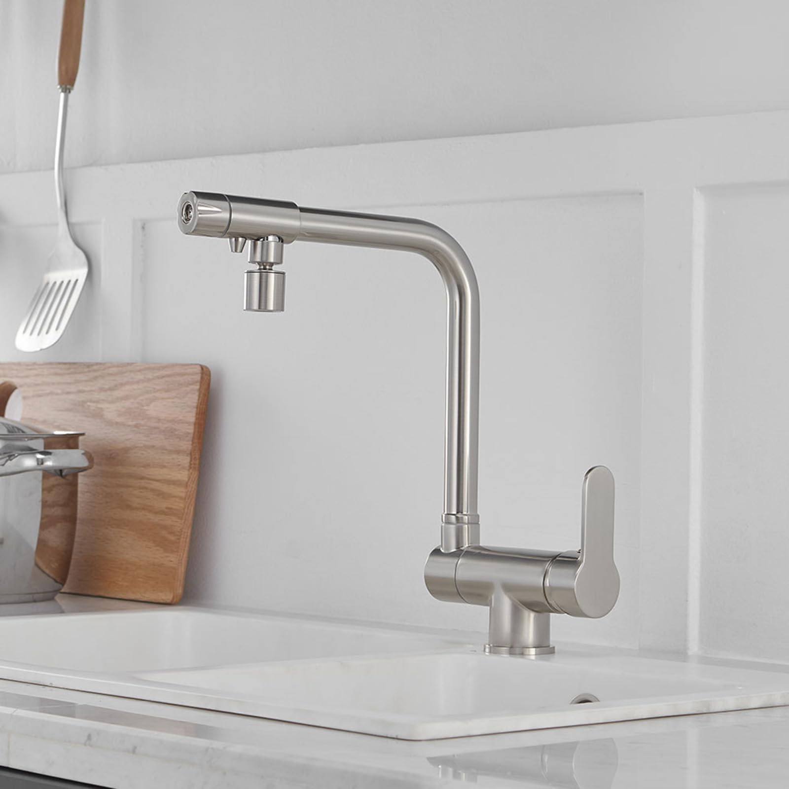 ZYCHSJXA 3 Way Kitchen Mixer Tap Folding Taps Brass Swivel-Brushed