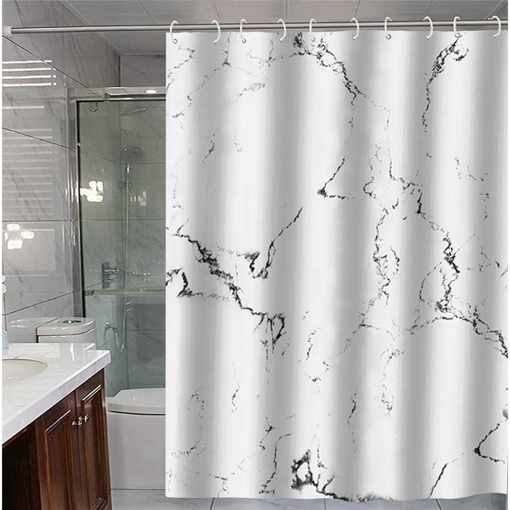 Cortina Baño Mármol Impermeable con Alfombras Antideslizantes(C)